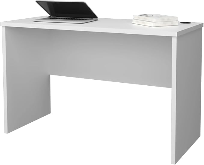 White Minimalist Home Office Work Desk with Cable Management
