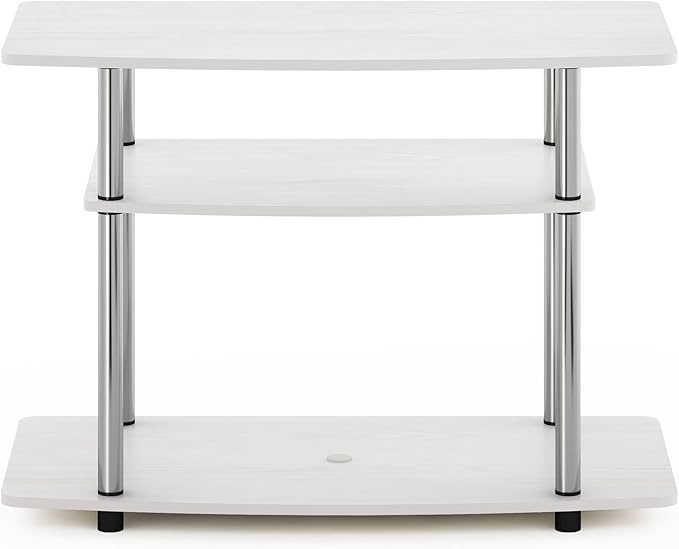 Furinno Turn-N-Tube No Tools 3-Tier Entertainment Center TV Stand for TV up to 32 Inch with Stainless Steel Tubes White Oak/Chrome