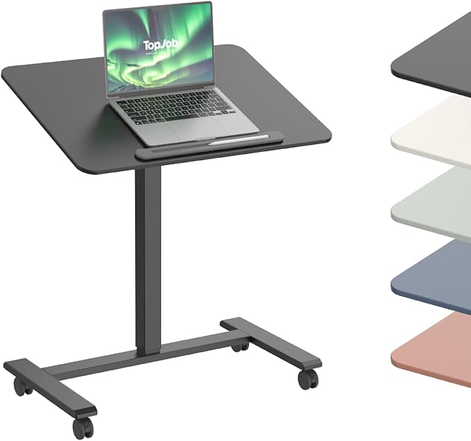 TopJob ANYDESK FOLD Mobile Standing Desk Portable with Lockable Wheels Foldable Stand Desk Rolling Computer Workstations Used for Home Couch Side Table Bedside Table in Bed Room Kitchen (Black)