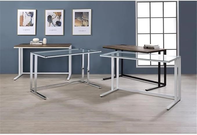 Pemberly Row Wooden Writing Desk with USB Port Rectangle Top Walnut and Black Finish MDF and Metal Construction 47 W x 24 D x 30 H Modern Style Office Desk for Work or Home