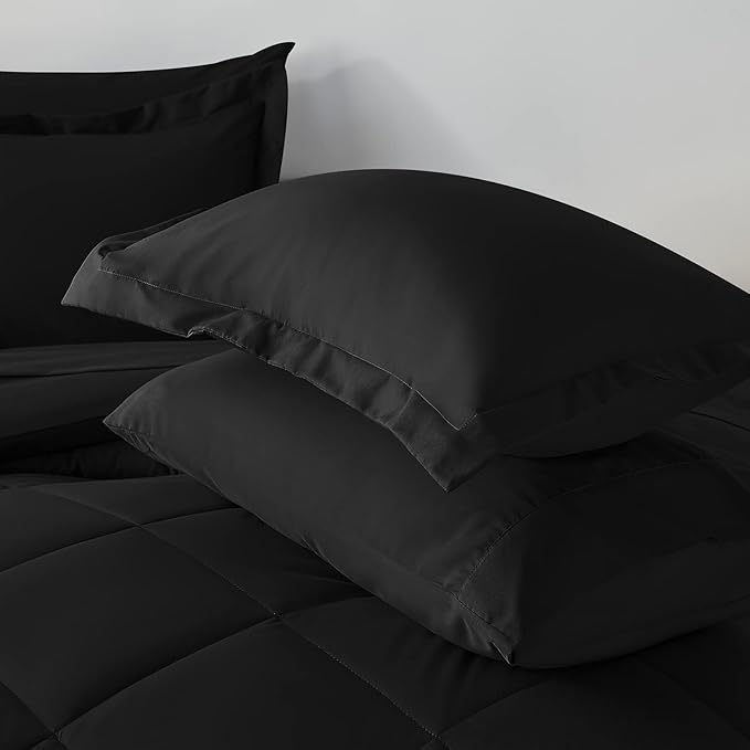CozyLux Twin XL Comforter Set Black - 5 Pieces Twin Extra Long Bed in a Bag for College Dorm All Season Bedding Set for Girls and Boys Soft Bed Set with Comforter Sheets Pillowcase &amp Sham