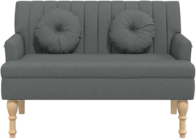 vidaXL 44 W Small Loveseat with Round Pillows Fabric Sofa with Armrests &amp Wooden Feet Modern 2 Seater Couch for Small Spaces Ideal for Living Room &amp Bedroom Dark Gray