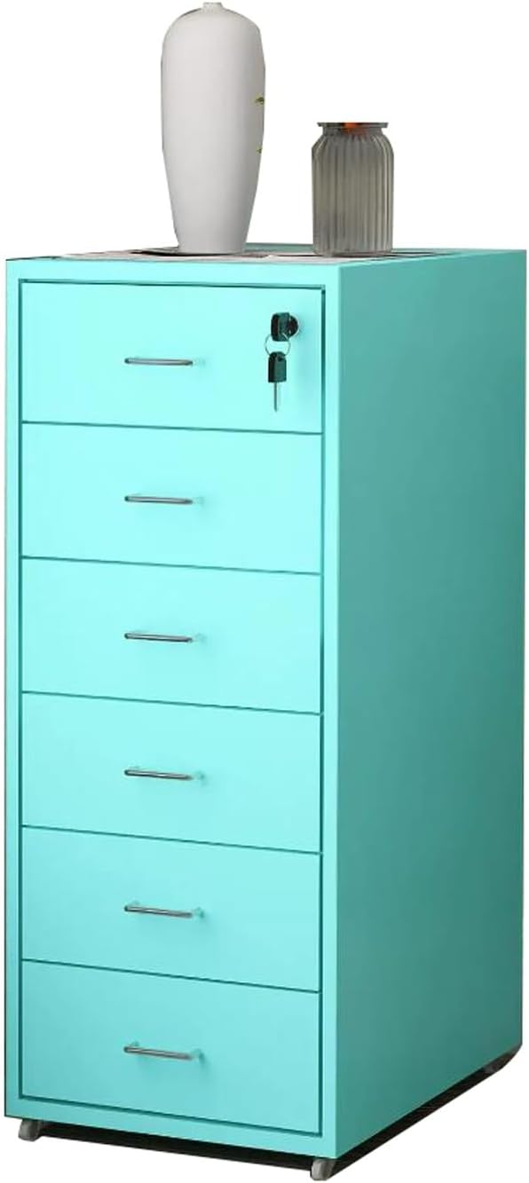 File Cabinet Six Drawer Cabinet Office with Lock Storage Cabinet Iron Data File Storage Cabinet (Color : Blue)