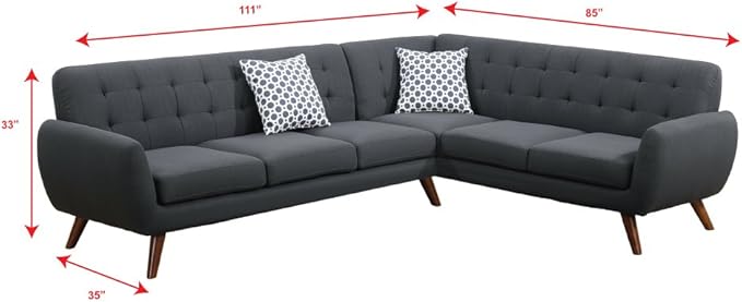 Poundex Bobkona Galiana Linen-Like Polyfabric SECTIONAL in Ash Black