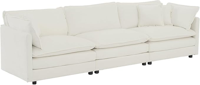KIVENJAJA Chenille Modular Sectional Couch Modern 3 Seater Comfy Deep Seat Cloud Sofa with 5 Pillows for Living Room Bedroom Office Apartment 111.5”W Beige