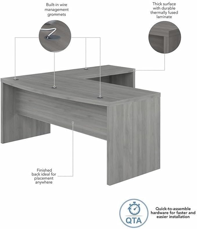 Bush Business Furniture L Shape Desk with Wire Management | Echo Collection Corner Bow Front Table for Home Office with Quick-to-Assemble Hardware | 72Wx77Lx30H