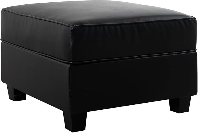 Naomi Home Modular Square Ottoman for Sectional Sofa Storage Ottoman Footrest Cube Seat Air Leather Upholstered Stool for Living Room Bedroom Entryway – Black