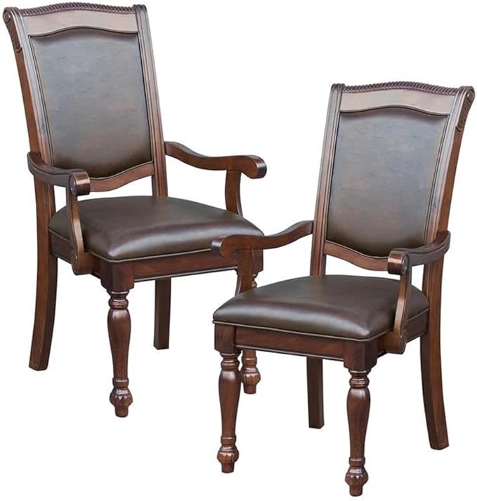 Pemberly Row Wood Dining Side &amp Arm Chairs in Brown Cherry (Set of 8)