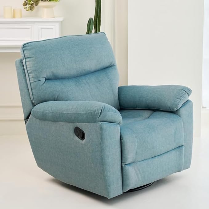 Reclining Sofa Rocking Recliner Chair Manual Adjustable 360 Swivel with Ergonomics Overstuffed Lumbar Arm Support Natural Fabric Surface Made for Living Room Bedroom Nursery Turquoise