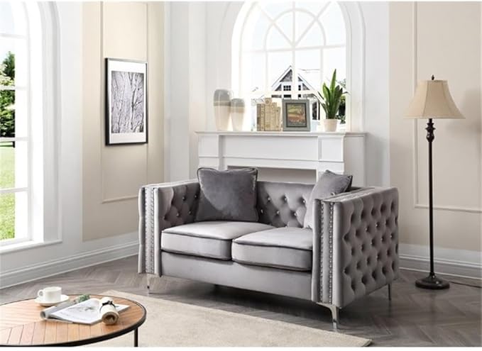 Glory Furniture Paige Velvet Loveseat in Gray