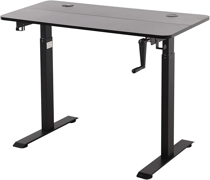 UNICOO - Crank Adjustable Height Standing Desk Game Table Home Office Table Computer Table with USB and Wireless Charger (NTCSET-01 - Black - M2)