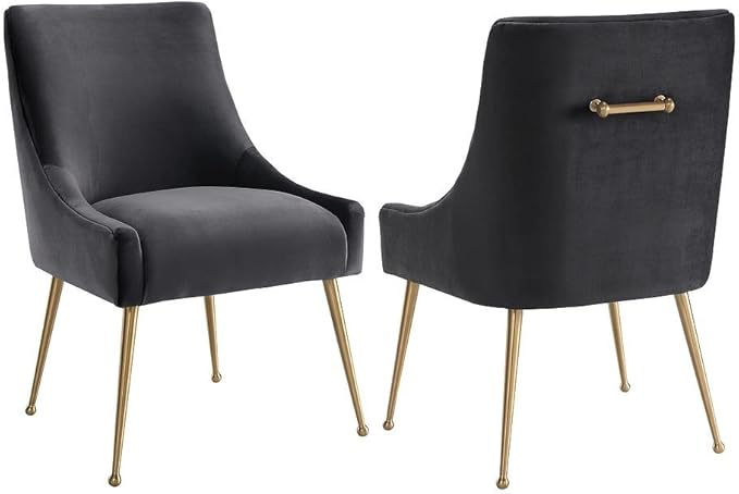 TOV Furniture Beatrix Ultra Modern Velvet Upholstered Dining Side Chair 22 Grey/Silver