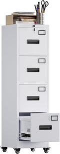 METAN 4 Drawer File Cabinet on Wheels Lockable Metal Filing Cabinet with Handle and Name Card for Office HomeAssembly RequiredWhite