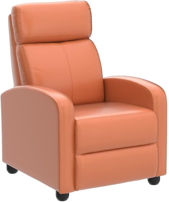 Yaheetech Padded Seat Recliner Chair Set of 2 Single Sofa Recliner for Living Room PU Leather Upholstered Reclining Chair Home Theater Seating Tan