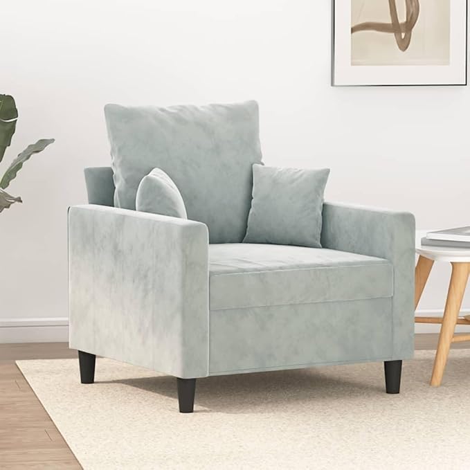 vidaXL Velvet Sofa Chair in Light Gray - Modern Styling with Comfortable Padding and Durable Metal Frame