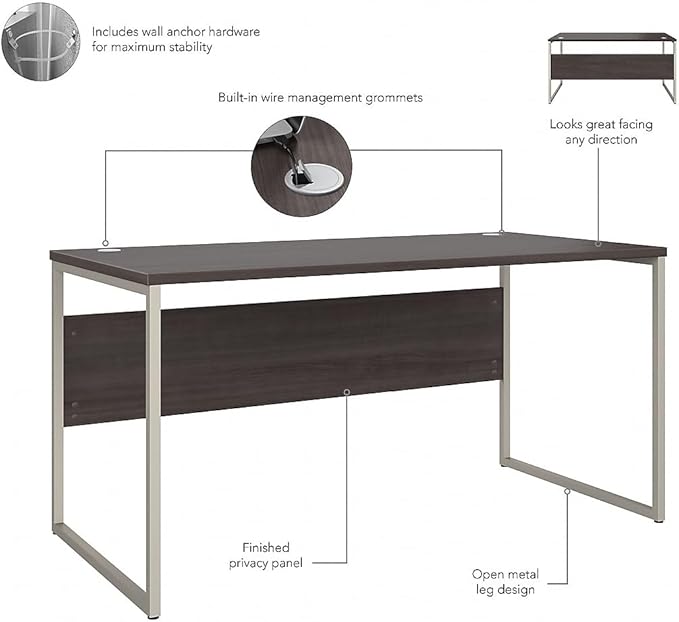 Bush Business Furniture Hybrid 60W x 30D Computer Table Desk with Metal Legs in Storm Gray