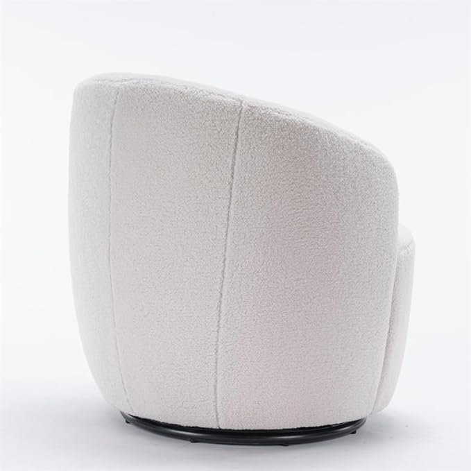JINS&ampVICO Teddy Barrel Swivel Chair Modern Upholstered Single Sofa Chair with Wood Frame Comfy Accent Chair Club Chair Arm Chair Living Room Chair for Bedroom Reading Room Ivory