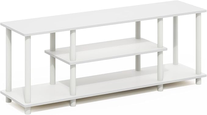 Furinno Turn-N-Tube TV Stand 3-Tier Open Frame Rectangular Entertainment Center with Storage Shelf TV Console for TV up to 50 Inch Toolless Assembly for Living Room Bedroom White
