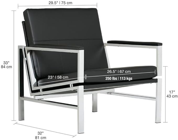 Atlas Modern Accent Chair in Blended Leather Chrome / Black