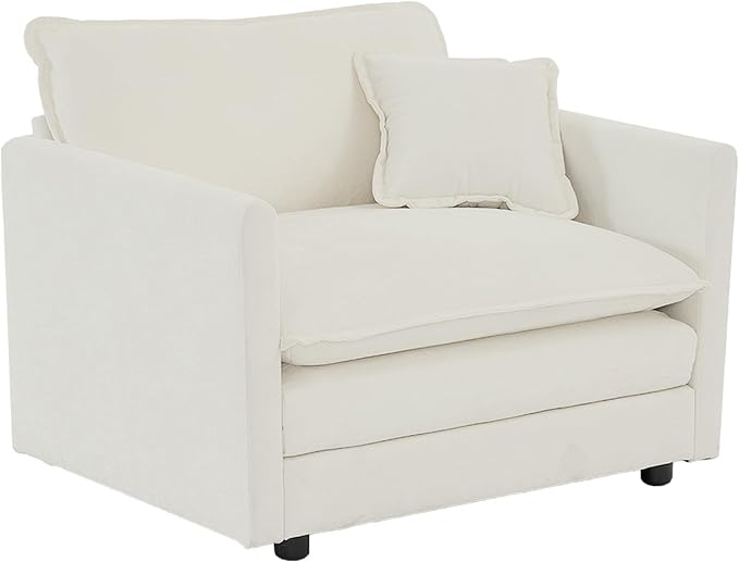 Single Accent Chair Sofa Chenille Fabric Reading Chair Single Sofa Couch with Pillow for Living Room Apartment Office(White)