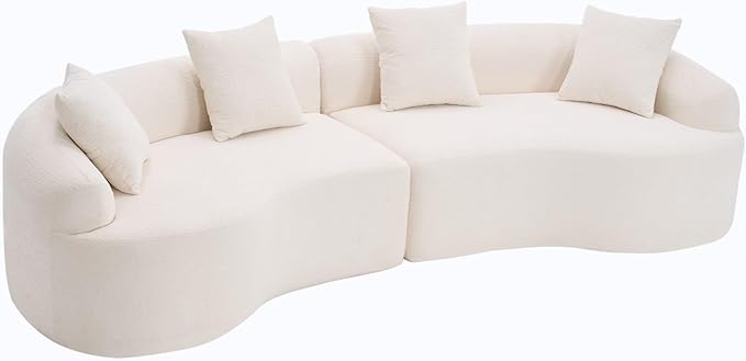 KEIKI Curved Chenille Modular Sectional Couches with Pillows 4 Seater Oversized Upholstered Luxury Plush Cloud Sofa for Living Room Apartment Full Compression Sponge