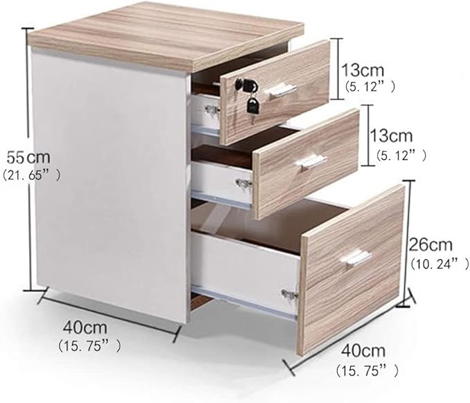 Wooden Office Filing Cabinet with Lock Three-Layer Drawer Movable Home Storage Cabinet Study Cabinet File Cabinet (C)