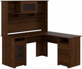 BOWERY HILL 60W L Shaped Computer Desk with Hutch Engineered Wood Walnut Finish Built-in Wire Management Storage Cabinet Adjustable Shelves File Drawer Home Office Desk
