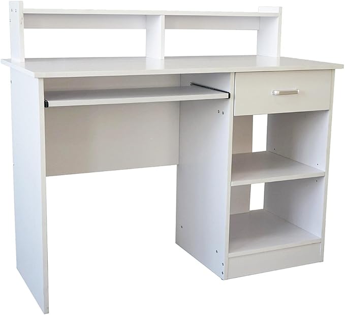 White Computer Desk with Hutch &amp Drawers - Office Desk Modern Study Writing Desk for Bedroom Home OfficeComputer Gaming Desk with Hutch Home Office Desk Shelves for Display White Writing Table
