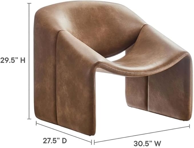 Pemberly Row Modern Fabric Accent Chair Vegan Leather Upholstery Dense Foam Padding Tubular Metal Frame Brown Finish Non-Marking Floor Glides Fully Assembled Living Room or Home Office Seating