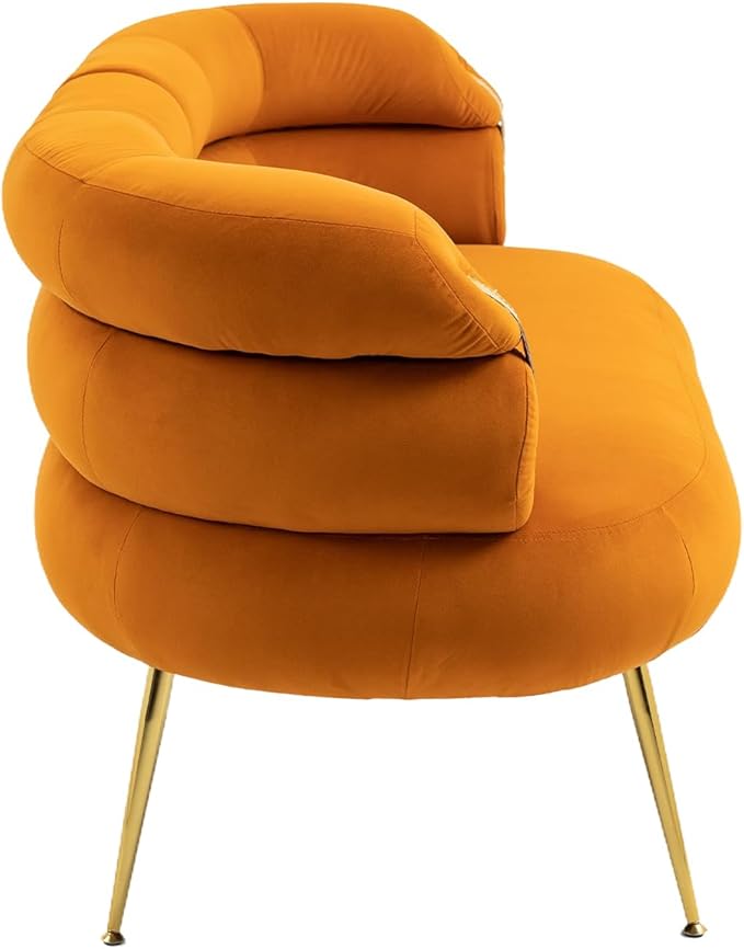 50” Velvet Loveseat Sofa Chair Mid Century Modern 2-Seater Small Love Seat for Small Spaces Accent Arm Chair with Golden feet Comfy Upholstered Leisure Couch for Living Room (Orange)