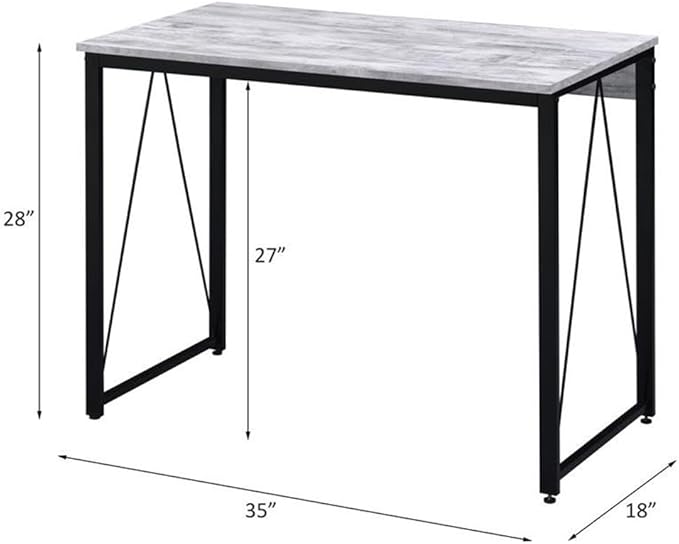 BOWERY HILL Wooden Writing Desk 35 W x 18 D x 28 H Antique White and Black Finish Rectangle Top with Metal Sled Base Rustic Industrial Style Home Office Workspace Furniture