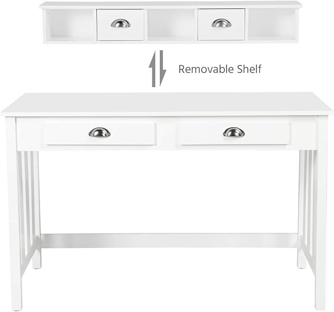 Yaheetech 47 Inch Large Computer Desk White Home Office Workstation with 4 Storage Drawers Modern PC Work Table 23 Deep with Monitor Stand for Screen Wood Stable Executive Table with Large Desktop