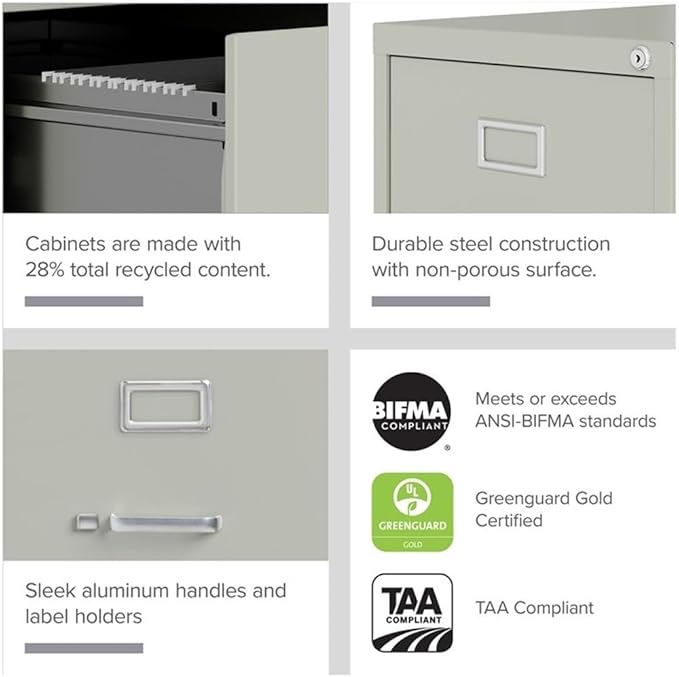 Pemberly Row 4 Drawers 52 Vertical Gray Metal Filing Cabinet Lockable Pre-Assembled Stationary Letter Size for Home Office