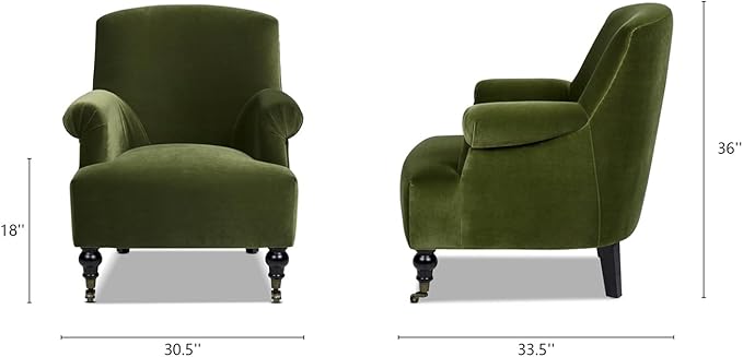Jennifer Taylor Home Eloise Farmhouse Coastal Pleated Sock Living Room Accent Arm Chair Olive Green Performance Velvet