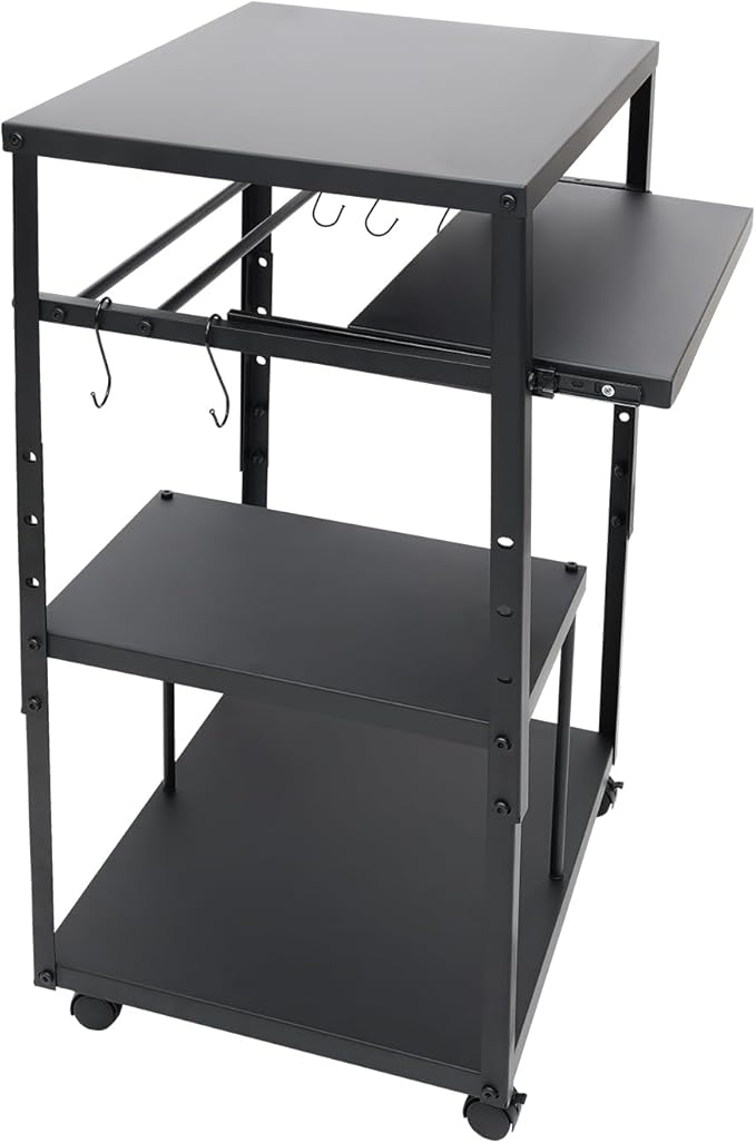 Computer Desk Height Adjustable Rolling Presentation Table w/Keyboard Tray Monitor Stand Hooks Wheels Gaming Desk Home Office Desk