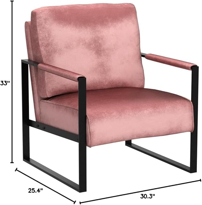 Container Furniture Classic Mid Century Modern Accent Chair with Durable Square Metal Frame Armchair for Living Room Bedroom Home Office in Plush Velvet Upholstery Rose