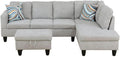 Grey White L-Shaped 3-Piece Flannelette Sofa with Storage Ottoman Set Sectional Couch Sofa Set for Living Room Office Small Space