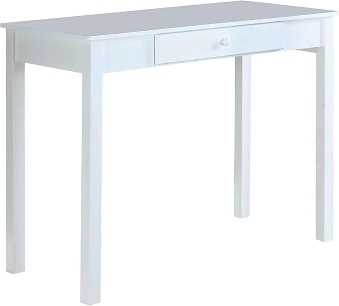KB Designs White Standing Desk – Small Space Desk with Storage Drawer Compact Home Office Table for Entryway Bedroom or Nook Solid Wood Modern Design Sturdy &amp Easy to Assemble