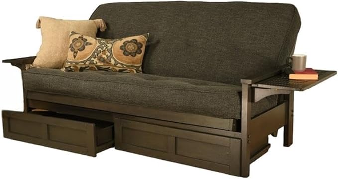 Kodiak Furniture Alamosa Full Size Futon Frame with Storage Drawers - Wood Sofa Sleeper Frame with Mattress Included in Linen Gray Color