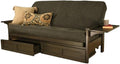 Kodiak Furniture Alamosa Full Size Futon Frame with Storage Drawers - Wood Sofa Sleeper Frame with Mattress Included in Linen Gray Color