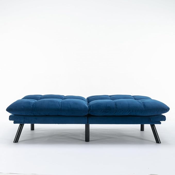 Anwick Futon Sofa Bed Velvet Convertible Futon Sleeper Couch 71 Sleeper Sofa Bed with Adjustable Backrest Modern Loveseat Couch for Compact Living Room Apartment Office (Blue)
