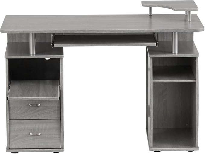 Computer Workstation Desk with Shelf &amp Drawers - Gray Home Office Desk