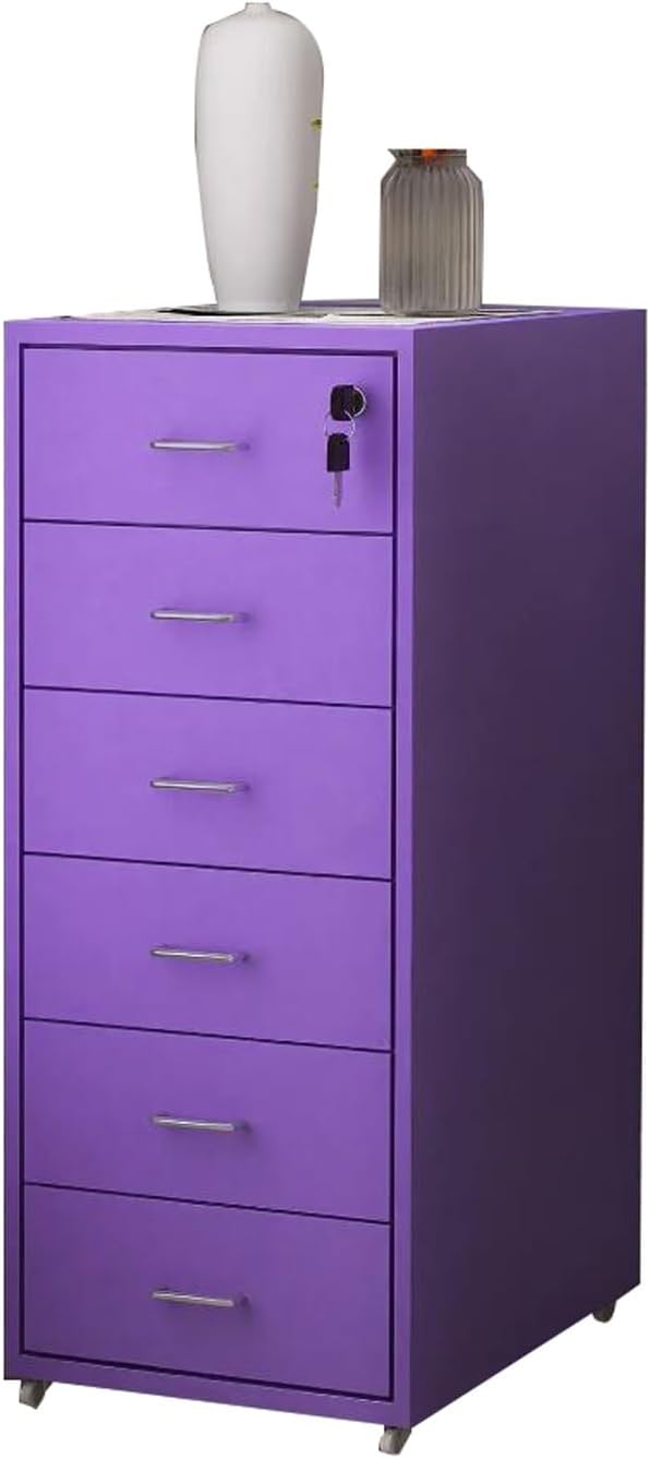 File Cabinet Six Drawer Cabinet Office with Lock Storage Cabinet Iron Data File Storage Cabinet (Color : Purple)