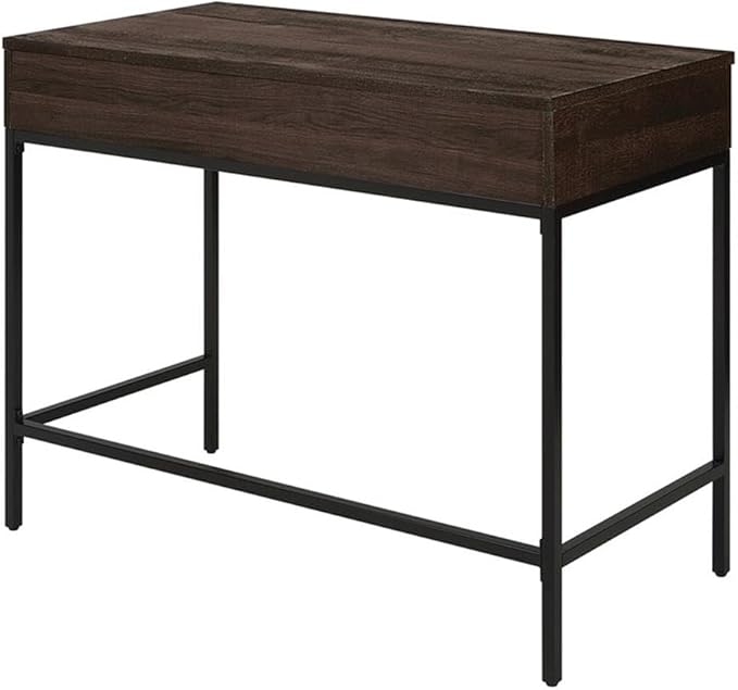 Pemberly Row Contemporary Sit-to-Stand Desk 40 W x 20 D x 31 H Ozark Ash Engineered Wood Adjustable Height Patent Pending Lift Mechanism Drawer and Storage Modern Steel Frame Home Office