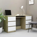Modern Writing Computer Desk with 6 Drawers Home Office Desk Writing Study Table PC Desk Workstation for Bedroom White and Sonoma Oak 55.1x19.7x30.3 Engineered Wood(D)