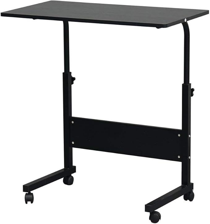 Wooden Adjustable Height Portable Laptop DeskMobile Rolling Computer DeskSofa Bedside Laptop TableHome Office Laptop Workstationwith Wheelsfor Small Spaces Bedroom Apartment (Black)