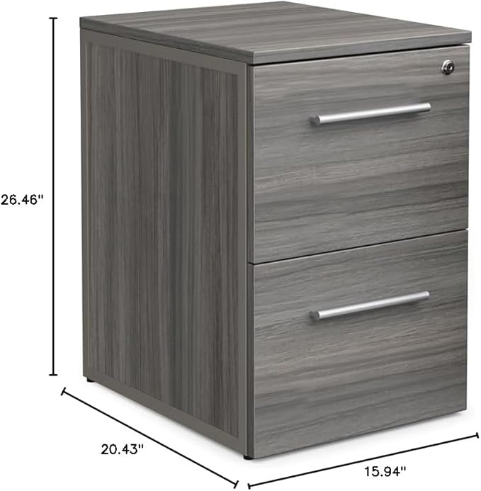 NBF Office Files Pedestal Cabinet - Two Drawer File Cabinet with Lock - Gray Laminate Office Filing Cabinets - Modern Mobile File Cabinet Document Storage (26.46 H)