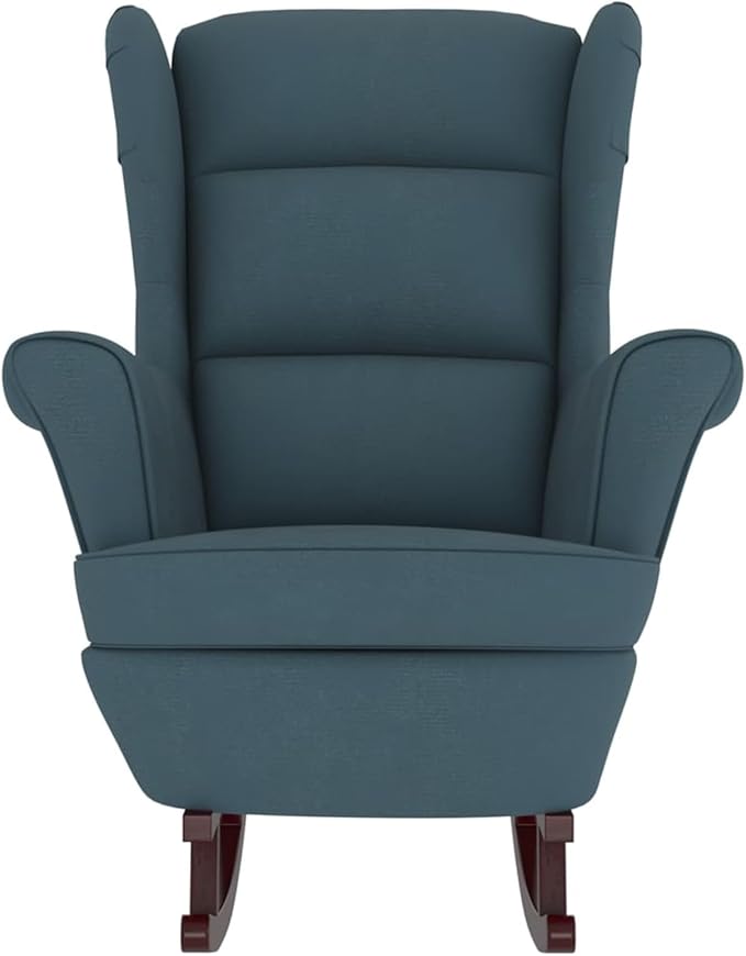 Rocking Chair with Solid Wood Rubber Legs Blue Velvet Relaxing Chair Rocking Chair Relaxing Lounger Living Room
