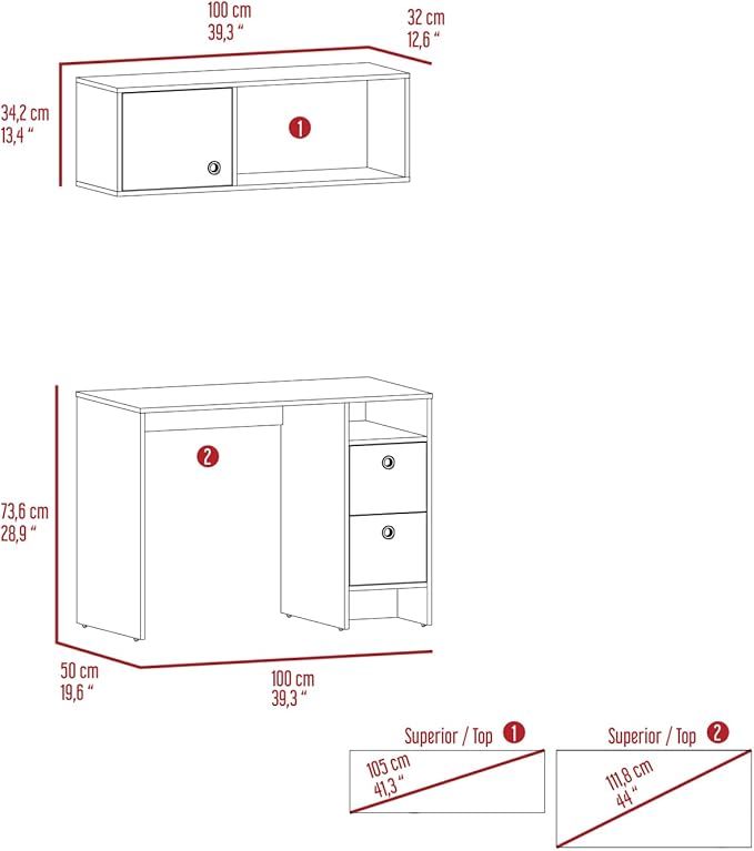 Khali 2-Pc Office Set - Light Oak/Taupe: Spacious Desk &amp Wall Cabinet for a Home Office