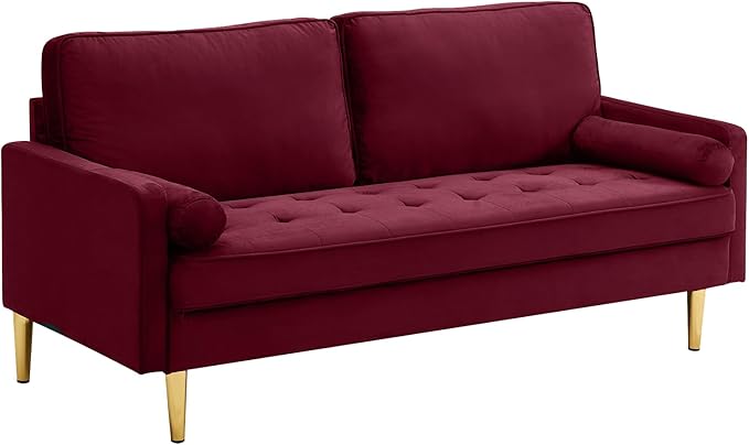 65'’ Velvet Upholstered Loveseat Sofa with Gold Metal Legs Modern Tufted Backrest Couch Solid Wood Frame for Living Room BedroomApartmentOfficeSmall Space (Red)